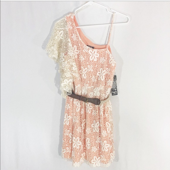 PEACH CROCHETED ONE SHOULDER DRESS - Picture 3 of 5